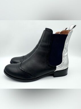 Julia Bo Chelsea Ankle Boots Black Silver Two Tone Women's Size EU 38 US 7-7.5